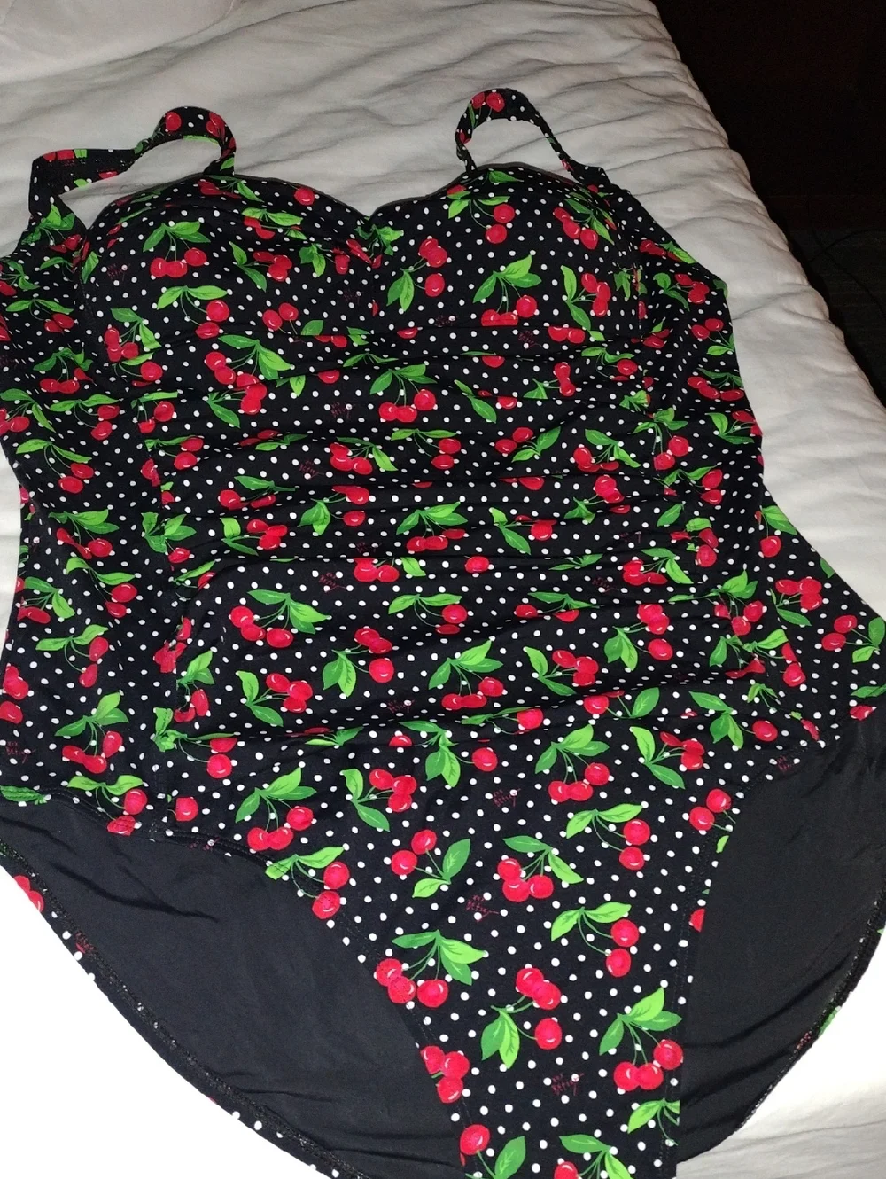 Betsey Johnson Black Cherry Polka Dot One-Piece Swimsuit - Picture 1 of 2